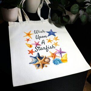 Handmade Wish Upon a Starfish Canvas Tote Bag, carrying, grocery, beach
